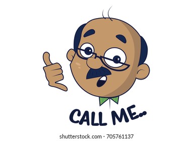 Bald Man saying Call Me. Vector Illustration. Isolated on white background.