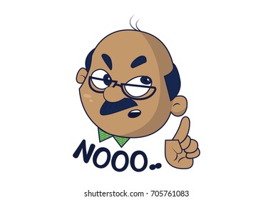 Bald Man saying No. Vector Illustration. Isolated on white background.