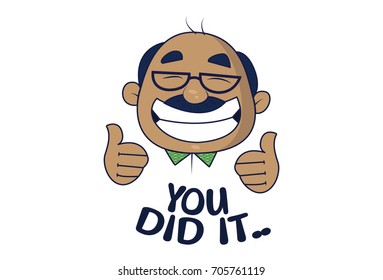 Bald Man saying you Did it. Vector Illustration. Isolated on white background.