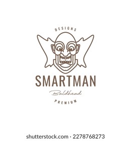 bald man smile happy science smart professor mascot line art cartoon logo design vector