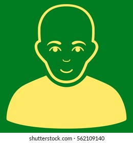 Bald Man vector icon. Flat yellow symbol. Pictogram is isolated on a green background. Designed for web and software interfaces.