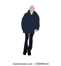 Bald man walking. Young man walking down the street in winter clothes without a hat