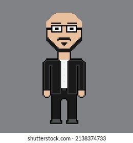 Bald man wearing glasses Pixel