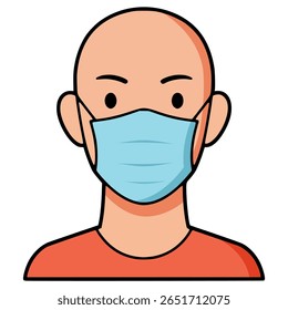 bald man wearing mask disease sick flat color vector illustration template design