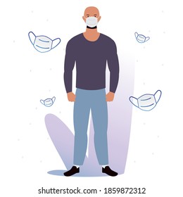 bald man wearing medical mask protection coronavirus covid 19 vector illustration