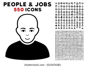 Bald Patient icon with 550 bonus pitiful and glad user pictures. Vector illustration style is flat black iconic symbols.