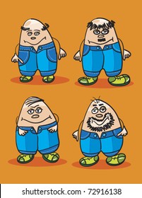 bald people cartoon, abstract vector art illustration