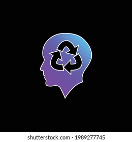Bald Person Head With Recycle Symbol blue gradient vector icon
