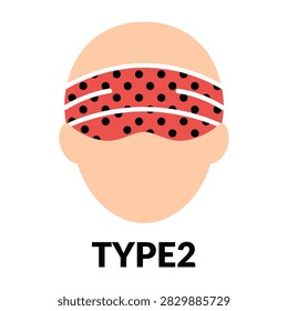 Bald person with red polka dot blindfold covering eyes, TYPE2 text below, simple illustration