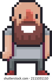 Bald Pixel Art Character With Beard 