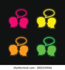 Bald Professors Talking four color glowing neon vector icon
