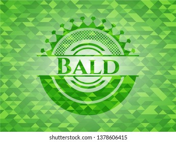 Bald realistic green emblem. Mosaic background