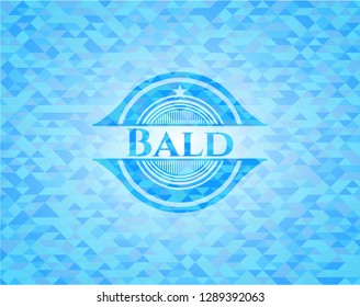 Bald realistic light blue emblem. Mosaic background