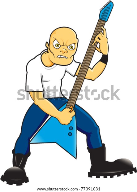 Bald Rock Star Guitarist Rocking Out Stock Vector (Royalty Free ...