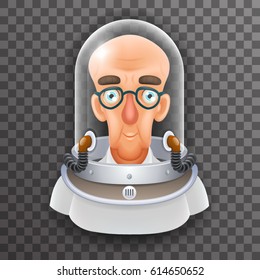 Bald Scientist Avatar Retro Realistic Helmet 3d Cosmonaut Astronaut Spaceman Tantamareska Poster Transperent Glass Background Icon Template Mock Up Design Vector Illustration