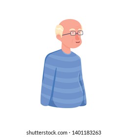 Bald senior man avatar with modern eyeglasses with sweater