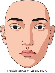 Bald Woman Face Illustration Neutral Expression, Clean Lines, and Simple Design