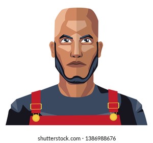 Bald worker with a beard illustration vector on white background