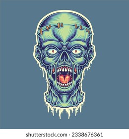 bald zombie head mascot illustration for tshirt design; logo; or stickers