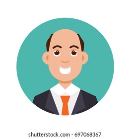 Bald-headed man. Character vector illustration, flat style.