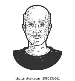 balding man sketch engraving vector illustration. T-shirt apparel print design. Scratch board imitation. Black and white hand drawn image.