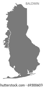 Baldwin county map of Alabama USA grey illustration silhouette