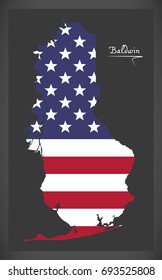 Baldwin county map of Alabama USA with American national flag illustration