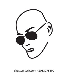 baldy man silhouette vector logo. man with black eyeglass in black line vector silhouette.