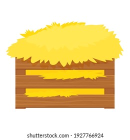 Bale of hay, haystack in wooden box in cartoon style isolated on white background stock vector illustration. Harvest, rural agriculture, farming. 