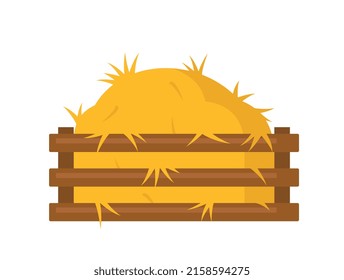 Bale of hay icon. Colorful sticker with large haystack or dry straw in wooden basket or box for transportation. Agriculture or farming. Cartoon flat vector illustration isolated on white background