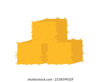 Bale of hay icon. Colorful sticker with hayloft or square haystacks. Piles of dry straw. Agriculture or farming. Design for printing. Cartoon flat vector illustration isolated on white background