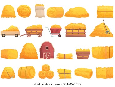 Bale of hay icons set cartoon vector. Agriculture haystack. Dried farm hay