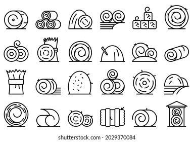 Bale of hay icons set outline vector. Agriculture hay bale. Dried haystack