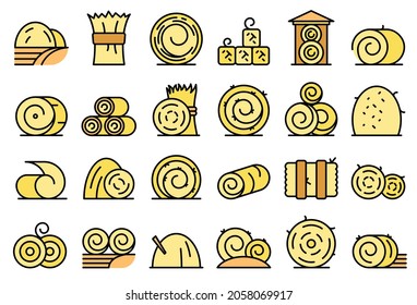 Bale of hay icons set outline vector. Agriculture hay bale. Dried haystack