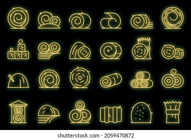 Bale of hay icons set outline vector. Agriculture hay bale. Dried haystack