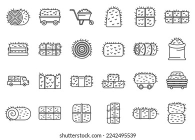 Bale of hay icons set outline vector. Agriculture bale. Dried haystack