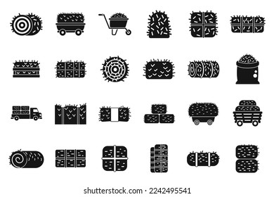 Bale of hay icons set simple vector. Agriculture bale. Dried haystack