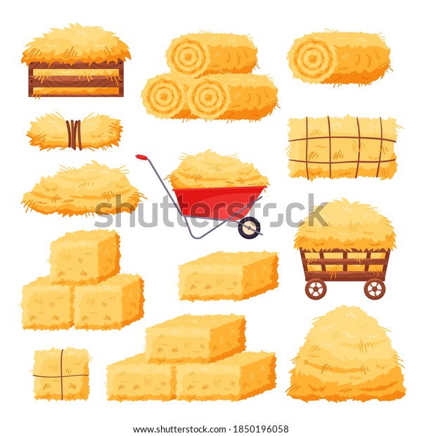 Bale Hay Set Flat Dried Haystack Stock Vector (Royalty Free) 1850196058