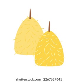 Bale of hay. Sticker with two big piles, heaps or stacks of hay in hayloft. Dry grass. Straw for livestock. Farming and agriculture. Cartoon flat vector illustration isolated on white background