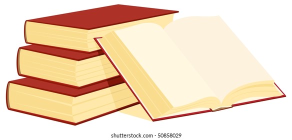 The bale from three books, the fourth is open. Vector illustration, isolated on a white.