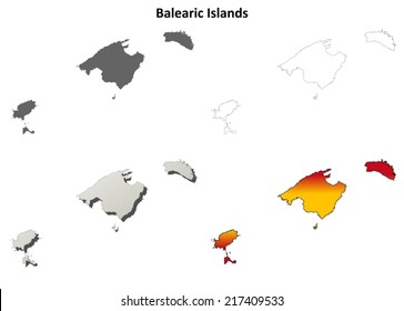 Balearic Islands blank detailed outline map set - vector version