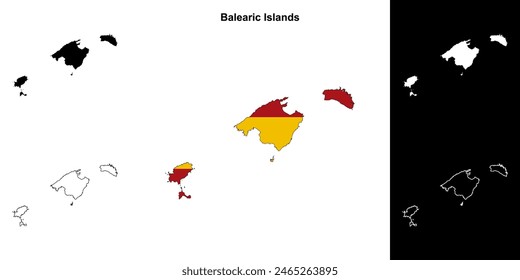 Balearic Islands blank outline map set