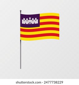 Balearic Islands flag on flagpole. Vector illustration.