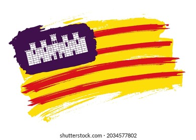 The The Balearic Islands flag, Spain. Spanish region banner brush style. Horizontal vector Illustration isolated on white background.  