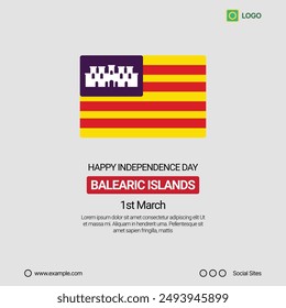 Balearic Islands Independence Day Social Media Banner, Editable Vector Design with Flag