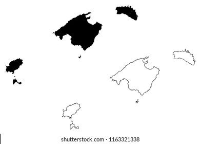 Balearic Islands (Kingdom of Spain, Autonomous community) map vector illustration, scribble sketch  Mallorca, Menorca, Ibiza and Formentera map