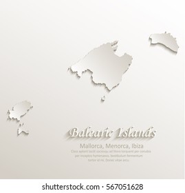 Balearic Islands, Mallorca, Menorca, Ibiza map card paper 3D natural vector