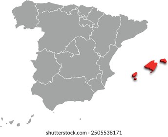 BALEARIC ISLANDS map ADMINISTRATIVE DIVISIONS of SPAIN 3d isometric map