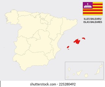 balearic islands map with flag