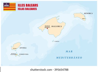 balearic islands map with flag